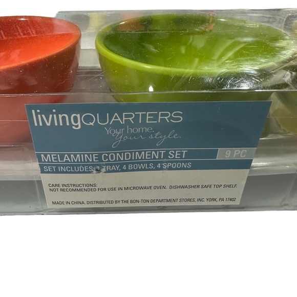 Vintage Bon-Ton 9-Piece Melamine Condiment Set 4 Bowls 4 Spoons & Boat Tray NIP - Picture 2 of 10